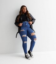 New Look Curves Blue Ripped Mid Rise Amie Skinny Jeans